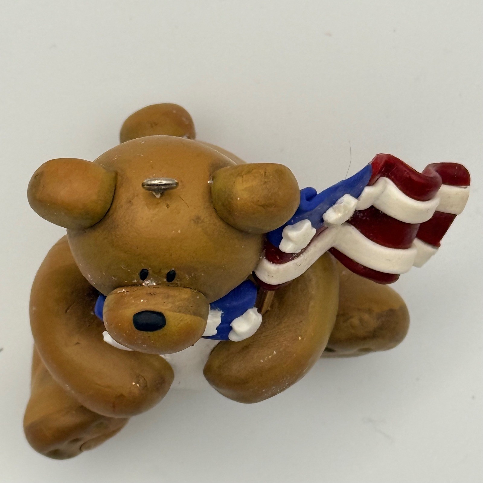 Patriotic Polymer Clay Teddy Bear Ornament with American Flag and Star Bow Tie gallery