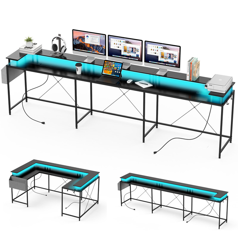 126in U Shaped Computer Gaming Desk, Reversible L Shaped Desk With Storage Shelf gallery