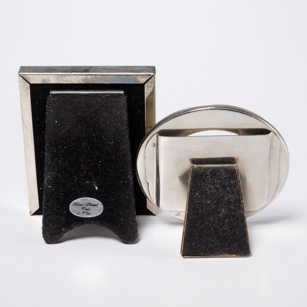 Mini Silver Plated Round Rectangular Freestanding Photo Picture Frame 2pc Lot 2" gallery