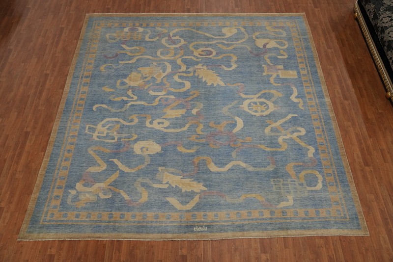 Transitional Oriental Blue Handmade Ziegler Vegetable Dye Large Rug 12x12 Ft gallery