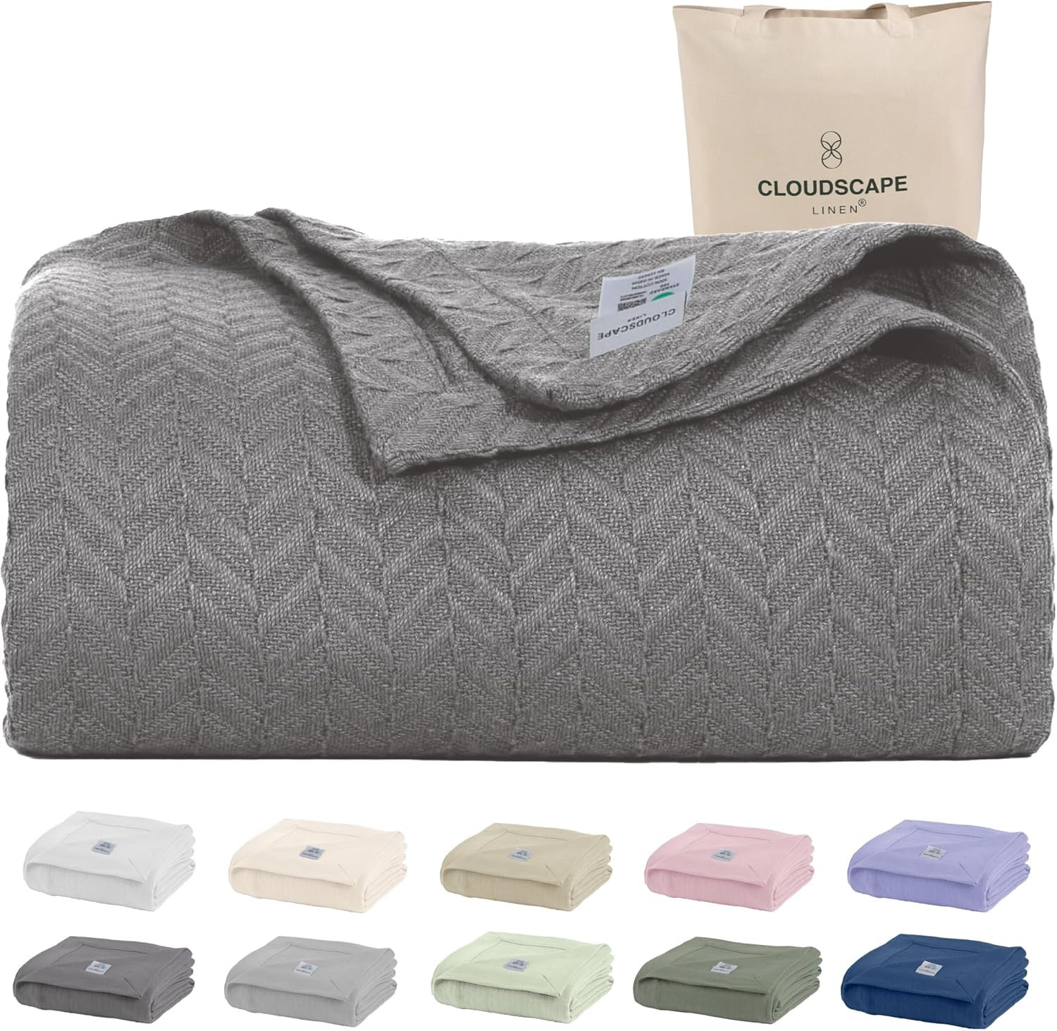 CLOUDSCAPE King Size Cotton Blanket, Soft Herringbone Weave, All Season gallery