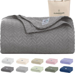 CLOUDSCAPE King Size Cotton Blanket, Soft Herringbone Weave, All Season