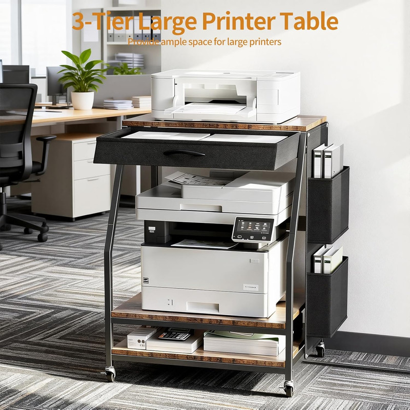 Housolution Large Printer Stand, 3 Tier 22 X 18 Inch Mobile Printer Table with C gallery
