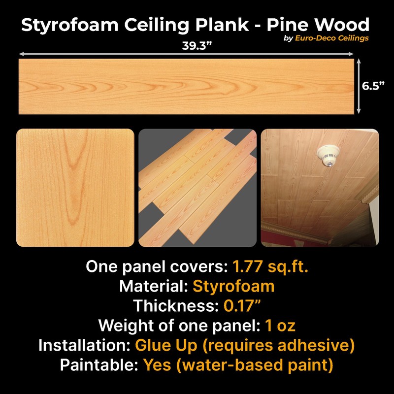 DIY Styrofoam Ceiling planks/Panels Pine - Glue up on popcorn. Pack of 120 pcs gallery