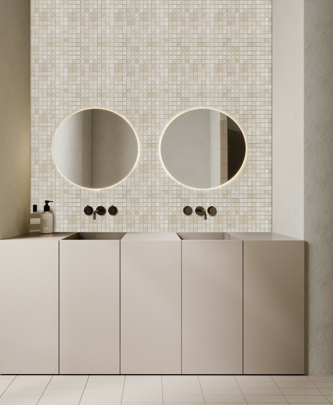 Simple Tile - Marble Mosaic Tile Kitchen Backsplash, 1"X1" Square - Crema Marfil gallery