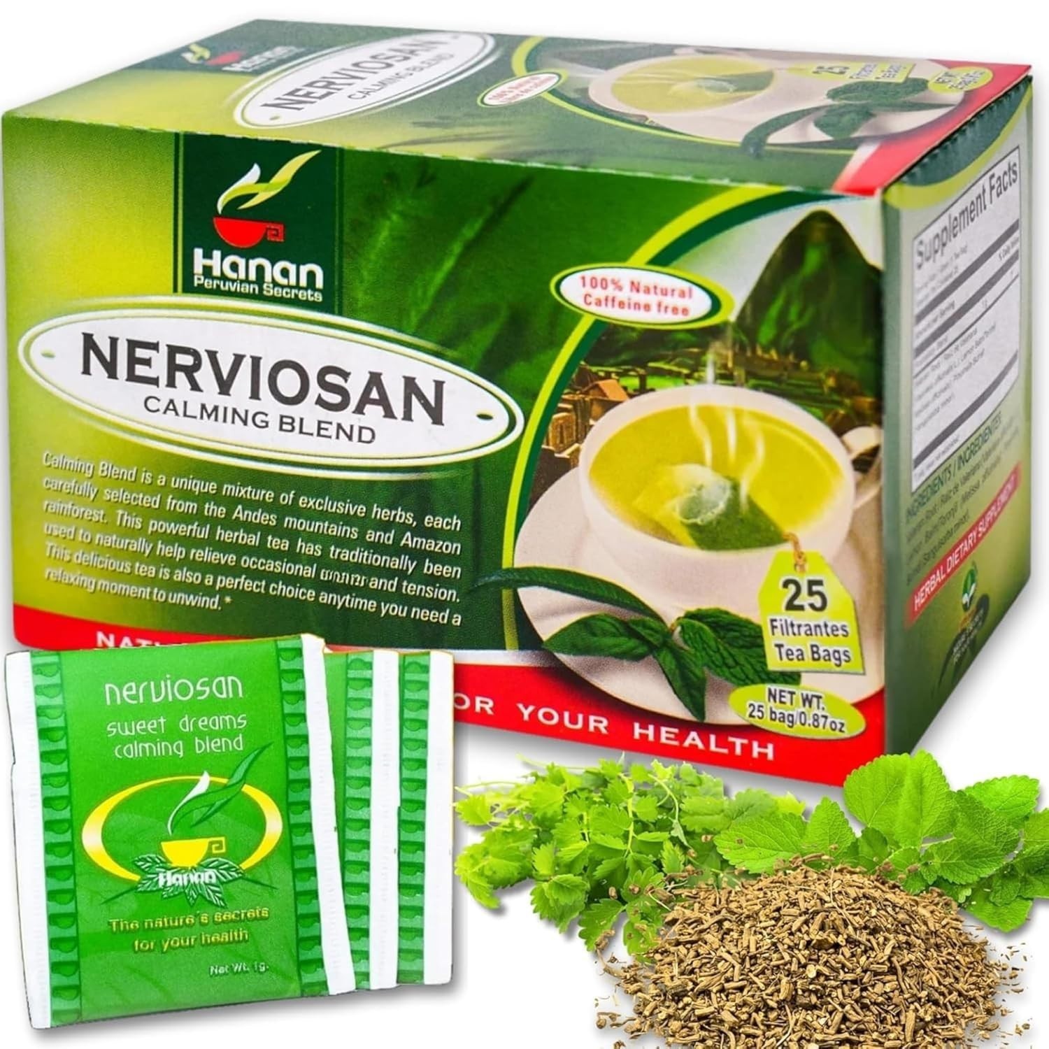 Hanan Peruvian Secrets Nerviosan Herbal Tea | 100% Natural Calming Blend | 25 Te gallery
