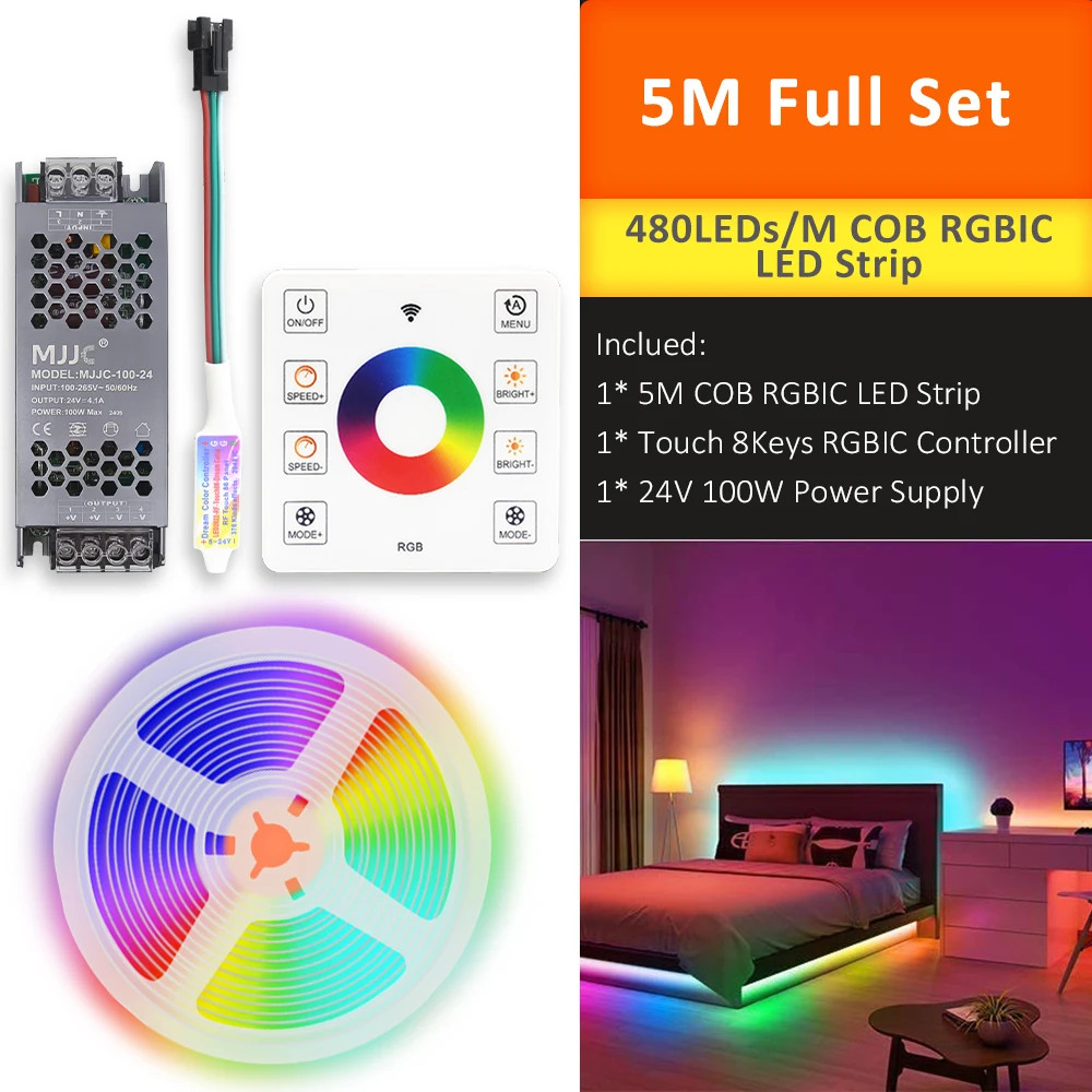 WS2811 COB RGBIC LED Strip DC24V 5M 10M 20M 30M RGB IC Horse Running Flowing LED gallery