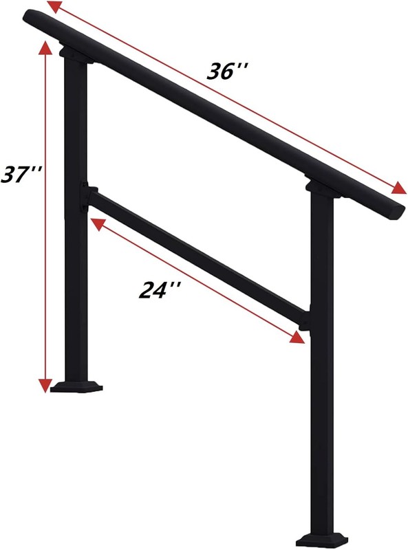 Black 3 Step Straight Handrail for Outdoor Steps Stair Railing Kit gallery