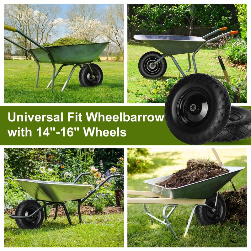 16 Inch Flat Free Wheelbarrow Tire Solid 4.80 4.008 Polyurethane 5/8 3/4 Inch B gallery