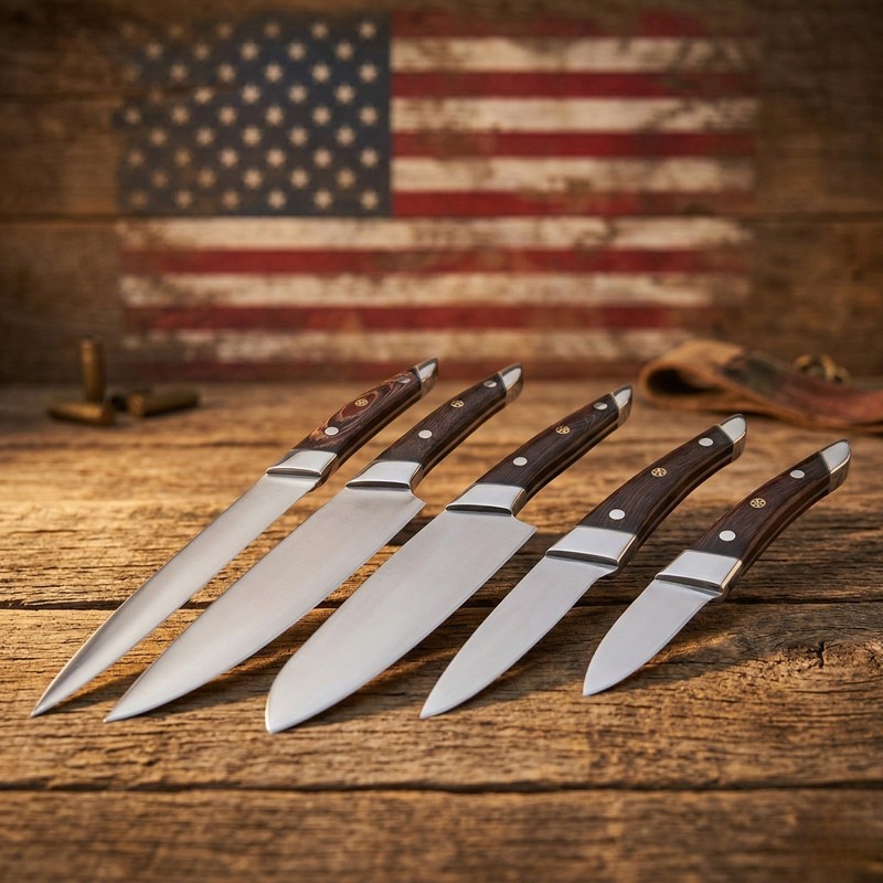 Custom 5pc Kitchen Knife Set Handmade Rosewood Mosaic Pin Professional Chef Gift gallery