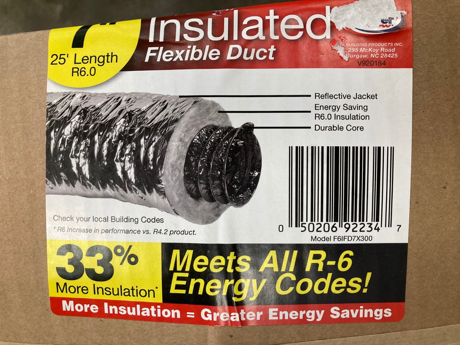 Master Flow 7 in x 25 Ft Flexible Duct R6 Heavy Duty Insulated Reflective Jacket gallery