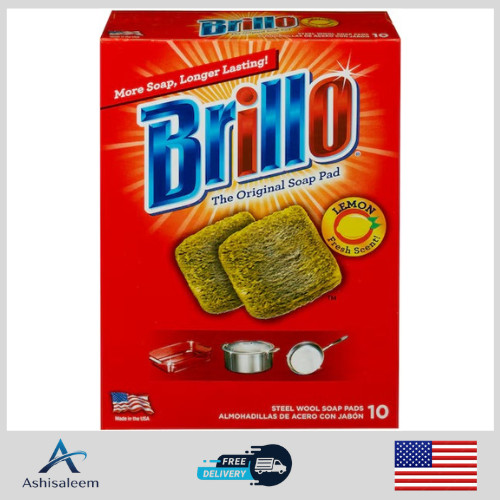 10 PADS -Brillo Lemon Scented Steel wool Scouring Pots Pans Dishes Kitchen soap gallery