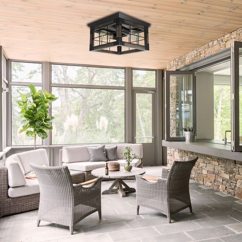 Rustic 2/4 Light Ceiling Fixture，Farmhouse Wood Flush Mount Ceiling Light Cage gallery