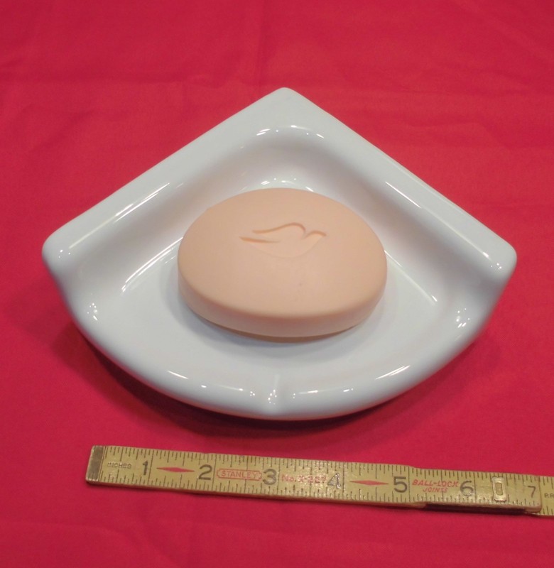 Brilliant Glossy White: Small Corner Bath-Shower Soap Dish-Tray-Shelf 6" Ceramic gallery
