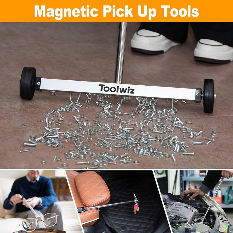 17" Rolling Magnetic Sweeper 8.8lbs, with 16 lbs Telescopic Magnetic Pick Up ... gallery