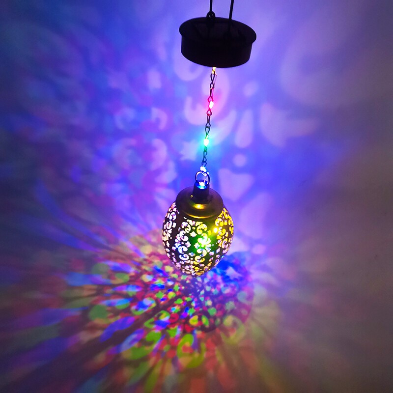 Solar Lantern Multicolor LED Lights Metal Lamp Waterproof Garden Hanging Decor gallery