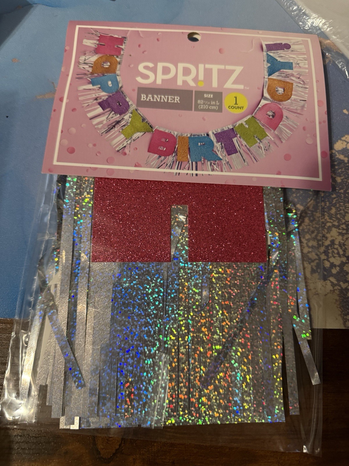 New Spritz Happy Birthday Banner Multi Color & Silver Glitter Banner Large 82in gallery