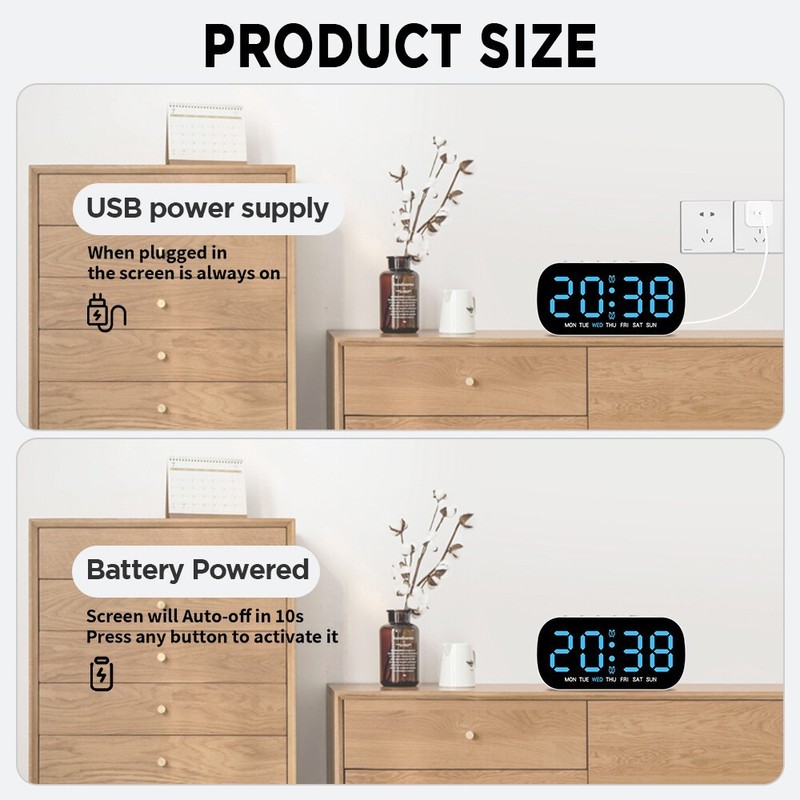 LED Large Display Electric Digital Alarm Clock with Battery Backup and Snooze US gallery