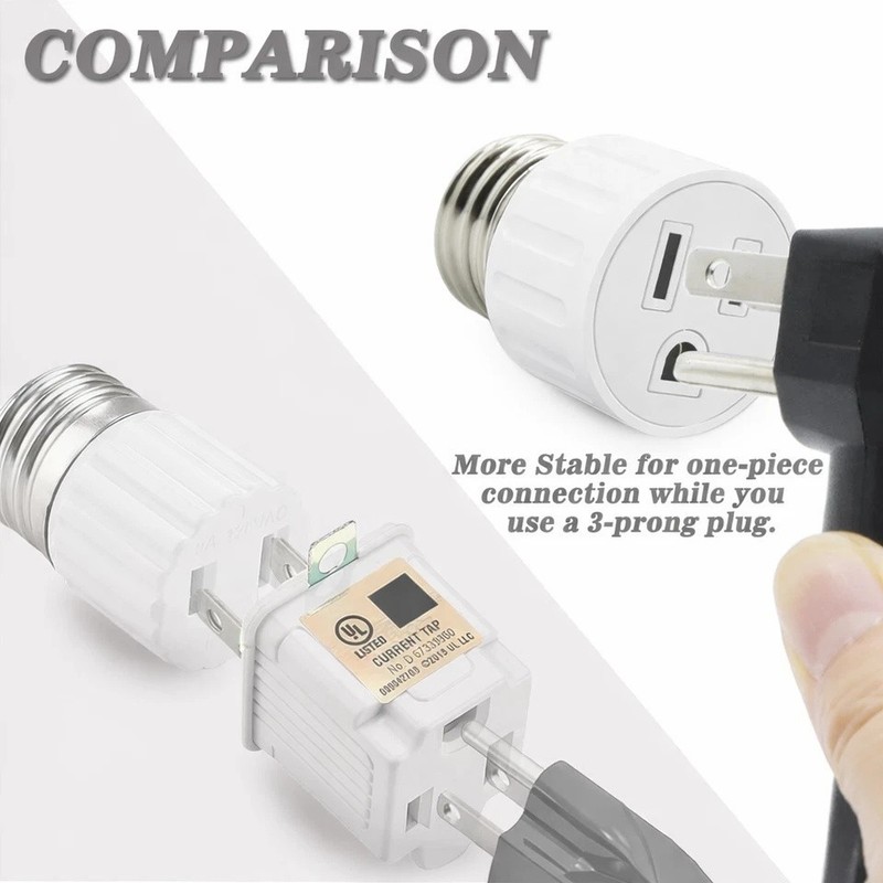 E26/E27 Light Socket to Plug Adapter 2/3 Prong Light Bulb Outlet Adapter 1 Pcs gallery