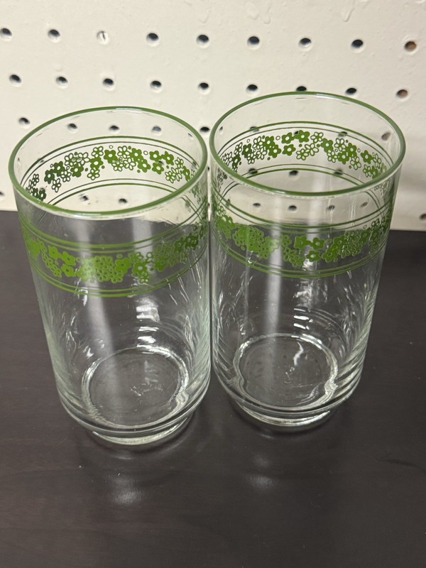 2 Libbey Corelle Spring Blossom Drinking Glasses Crazy Daisy Green Rim 5” Tall gallery
