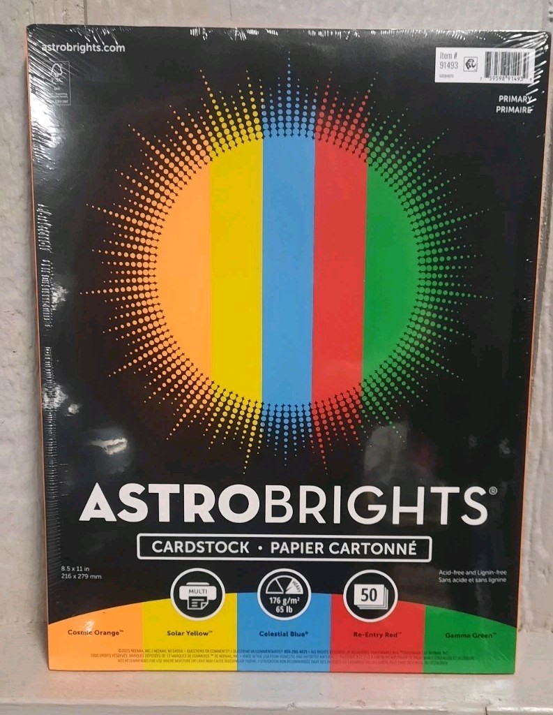 Astrobrights Primary One 65 lb. Cardstock 8.5x11 inches, Assortment Item #91493 gallery