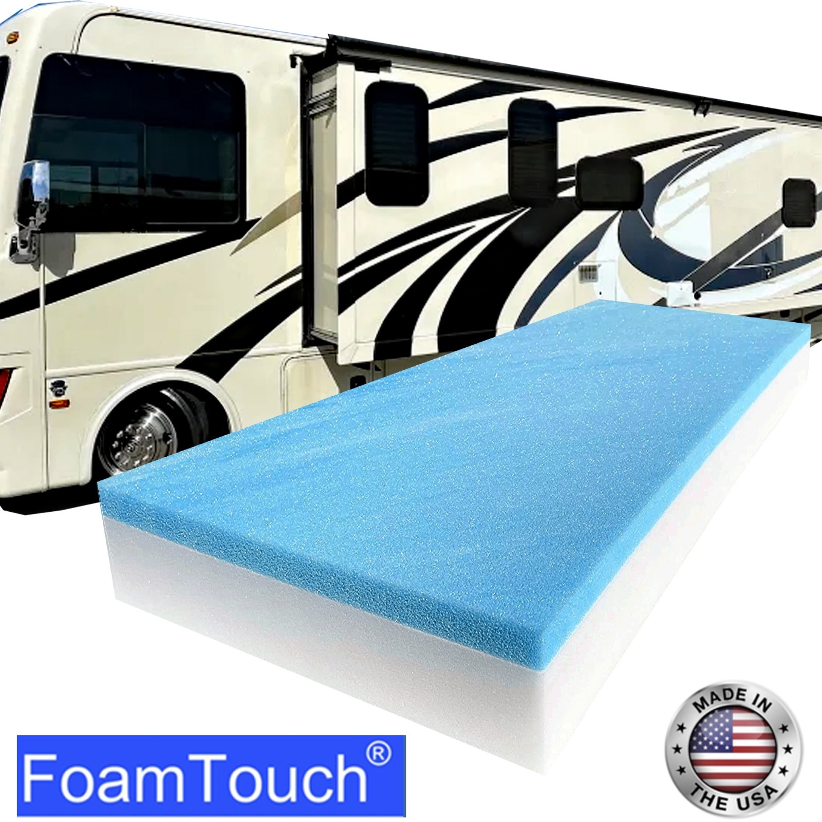 FoamTouch 6" Gel Memory Foam RV Mattress Custom Cut 24-48 Wide 25-84 Long White gallery