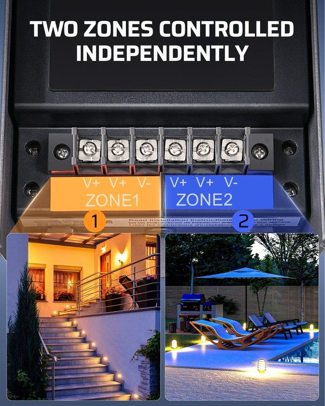 DEWENWILS 200W Low Voltage Landscape Transformer with 2 Zones, 120V AC to 12V DC gallery