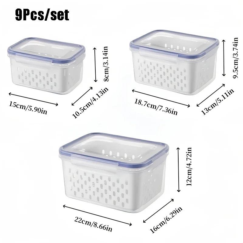 9Pcs/Set Fruit Storage Containers for Fridge, Fridge with Removable Colander, Al gallery