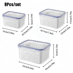 9Pcs/Set Fruit Storage Containers for Fridge, Fridge with Removable Colander, Al