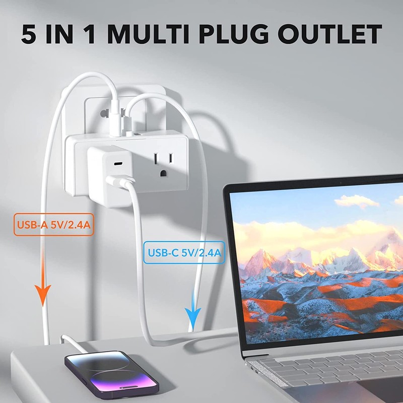 BN-LINK Multi Plug Outlet Extender W/2 USB A+1 USB C,15A 1875W, ETL & FCC Listed gallery