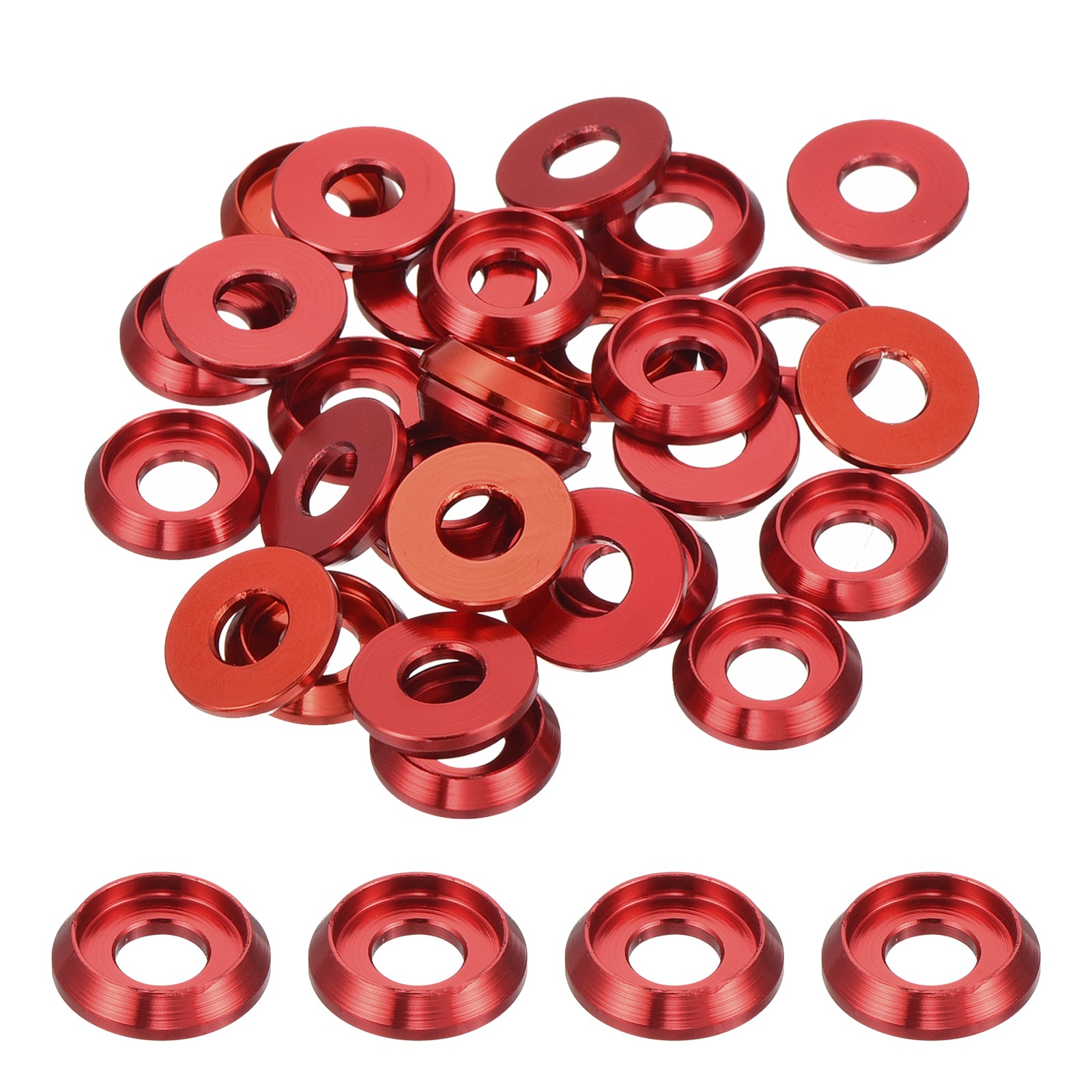 30PCS M4 Cone Cup Countersunk Washers Hole Dia 4mm/0.16" Aluminum (Red) gallery