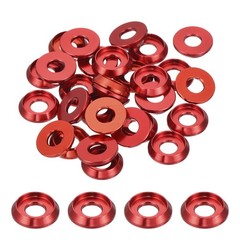 30PCS M4 Cone Cup Countersunk Washers Hole Dia 4mm/0.16″ Aluminum (Red)