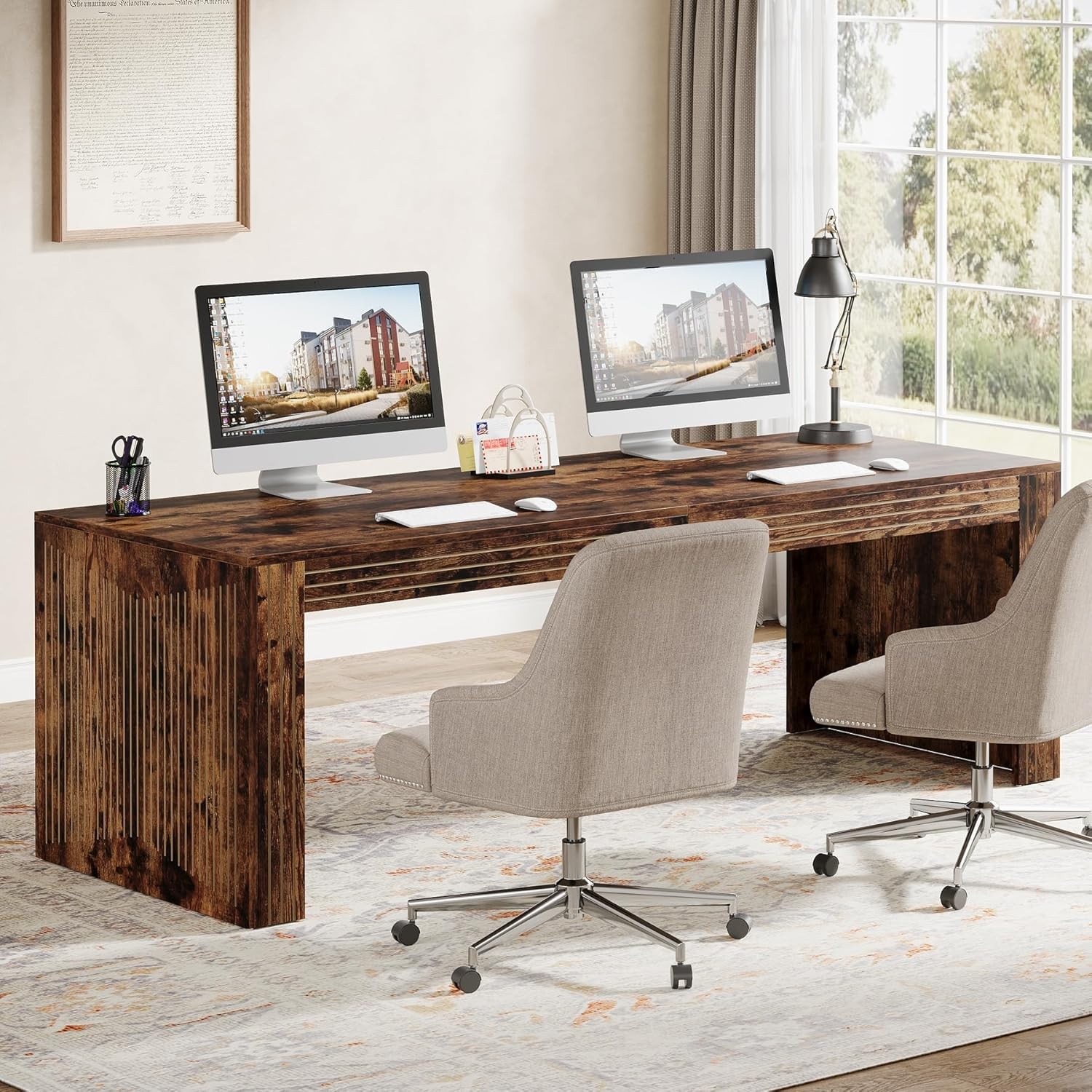 79-Inch Extra Long Desk Two Person Double Desk Wooden Computer Desk for Office gallery