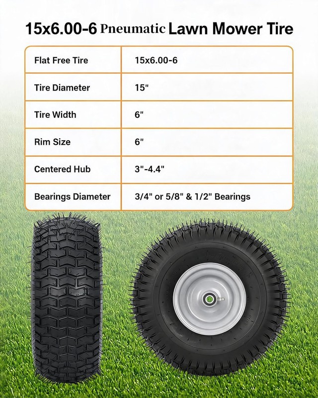 Multiple Sizes 2 Pack Lawn Mower Tire and Wheel Flat Free or Pneumatic Tire gallery