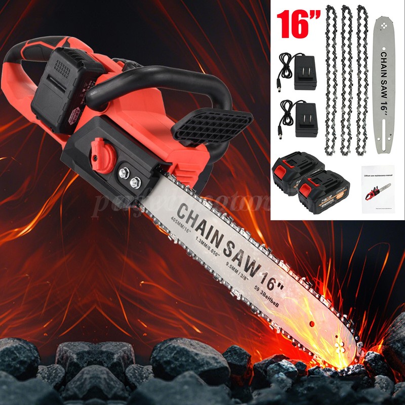 12/16" Cordless Chainsaw Brushless Electric Handheld Chain Saw w/Battery&Charger gallery