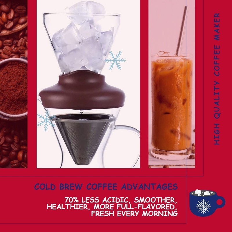 Cold brew hot coffee maker iced drip brewer infuser stainless filter large 14oz gallery