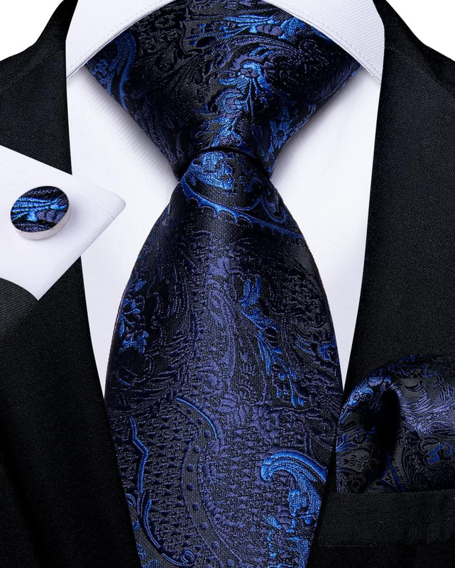 Mens Tie Set Silk Solid Paisley Necktie and Pocket Square Cufflinks Classic Form gallery