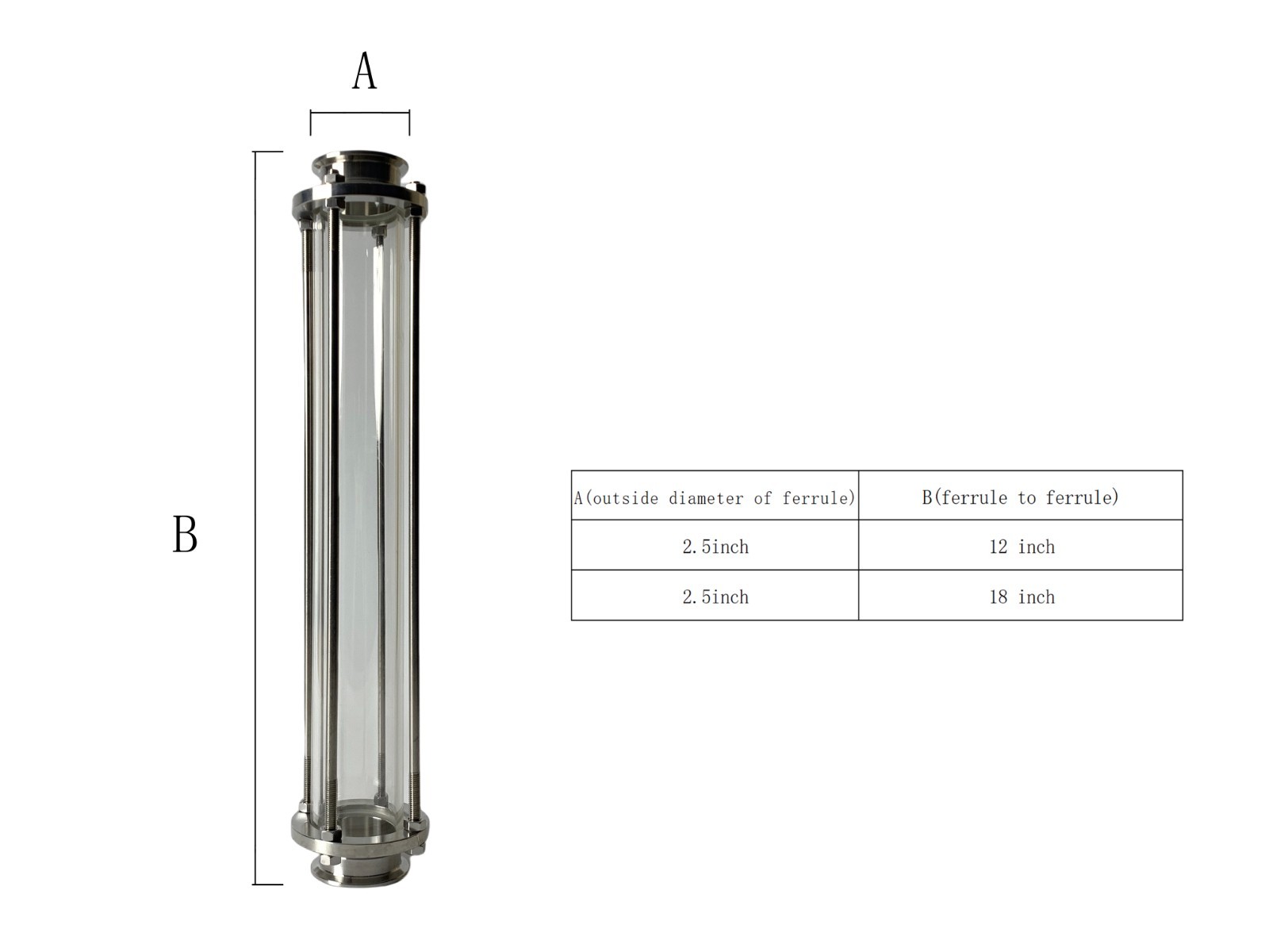 12 inch tall Stainless 2” Tri Clamp Sight Glass Distilling Column Window gallery