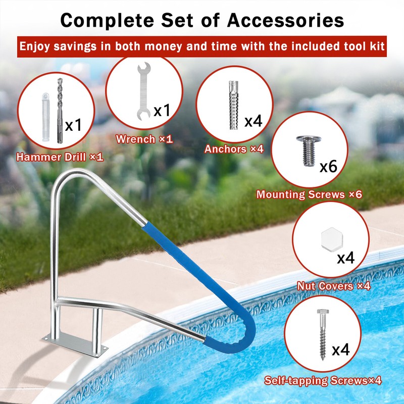 3 Sizes Pool Handrail 304 Stainless Steel Pool Handle 375 LBS for Swimming Pool gallery