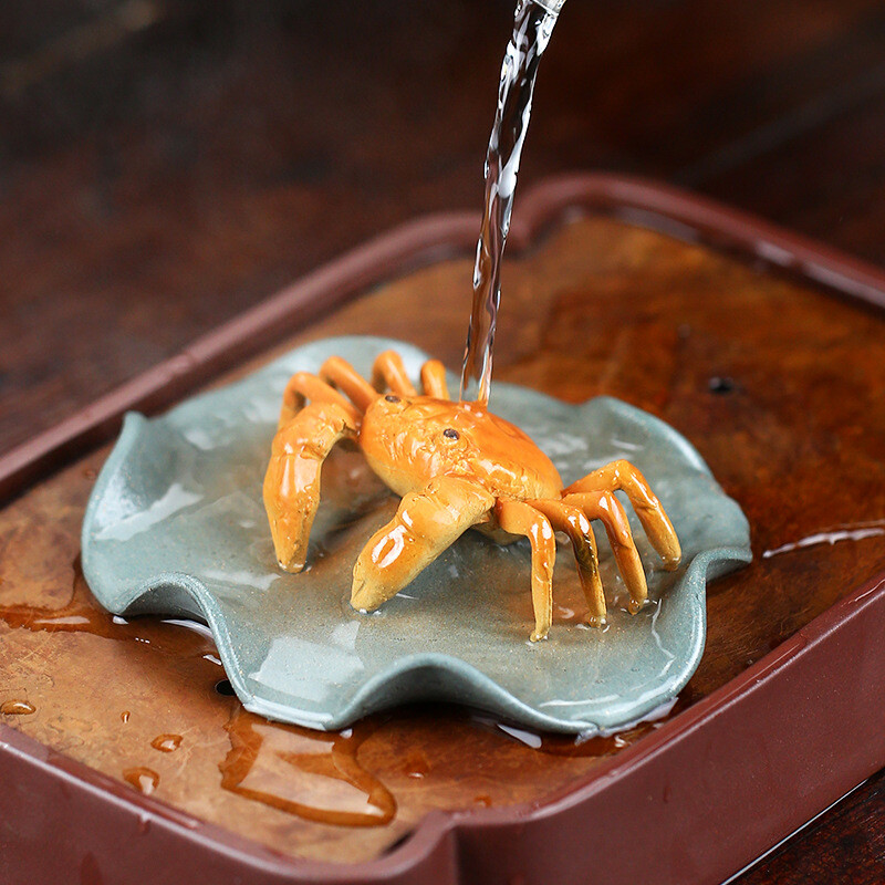 Creative Zisha Tea Pet Color Change Crab On Lotus Yixing Purple Clay Tea Play gallery
