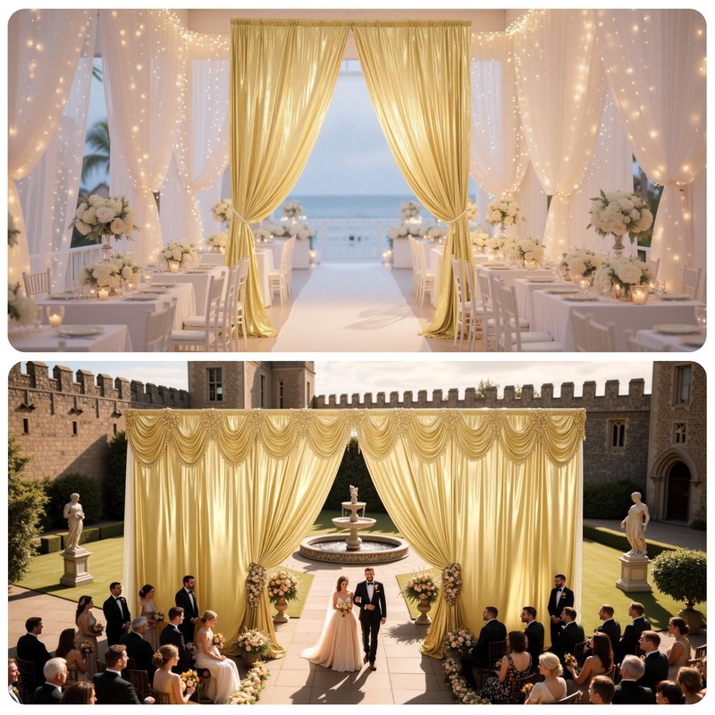 10x10FT Gold Sequin Backdrop Curtain - 2 Panels 5ft(W) x 10ft(H) Wrinkle Free... gallery
