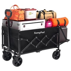 330lbs Wagons Carts Foldable with Extended Tailgate,Heavy Duty Collapsible Fo…