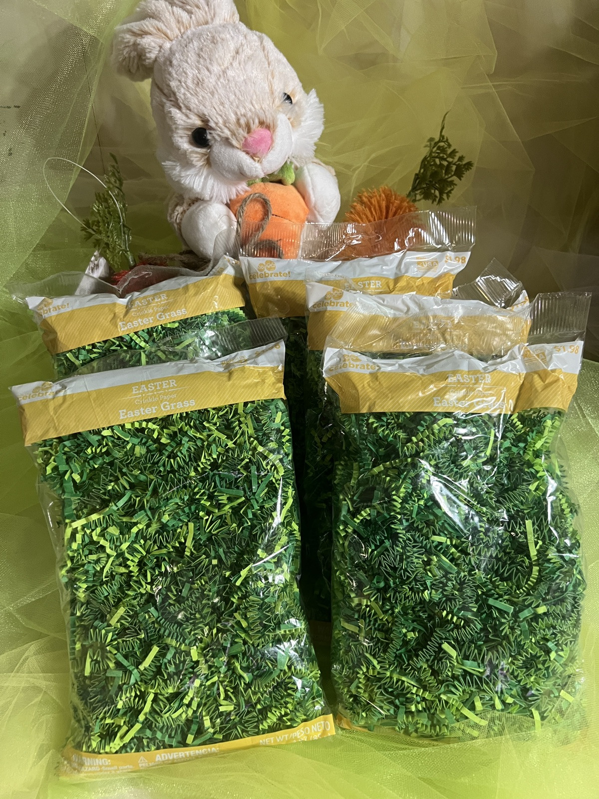 (5) 2 Tone Green Crinkle Paper Easter Grass 3 oz. Bags New/Sealed Lot Of 5 Bags gallery