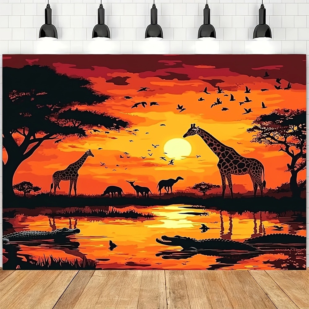 1pc Giant African Safari-Themed Backdrop, Durable Polyester, Animal Theme, No Po gallery