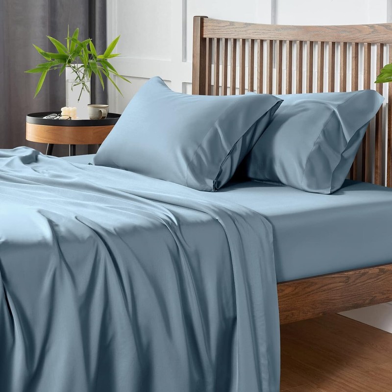 King Sheets Set Navy - 100% Rayon Made from Bamboo, 4 Pieces Cooling... gallery