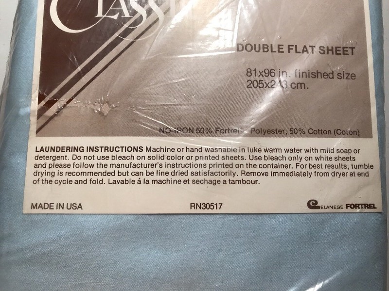 Vintage BIBB Double Flat Sheet Solid Light Blue Cotton Blend NEW NIP NOS gallery