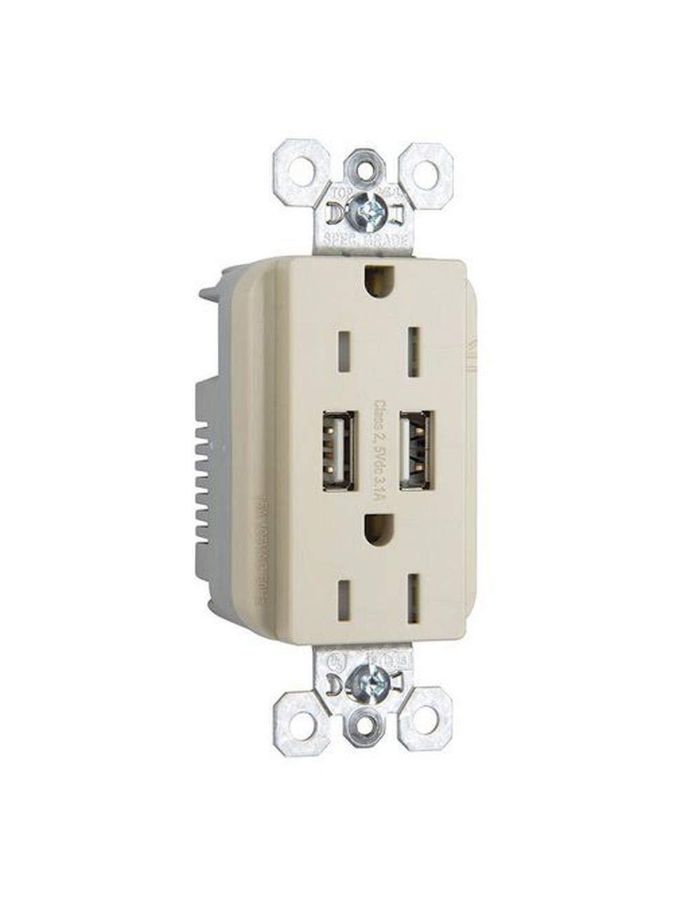 Legrand Radiant 15 Amp Fed Spec-Grade Wall Power Outlet with 3.1 Amp USB A/A ... gallery