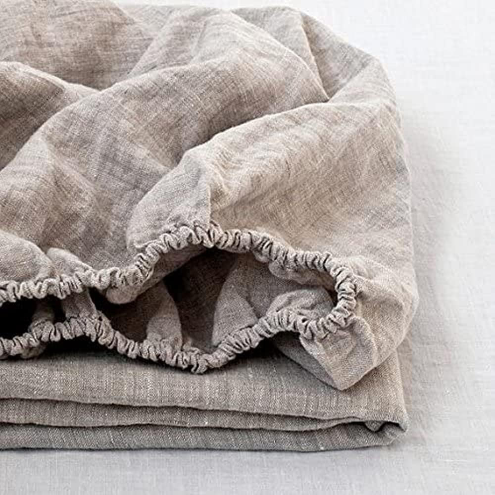 100% Linen Fitted Sheet Stone Washed Solid Color - (1 Piece) 14 Inch Deep Pocket gallery