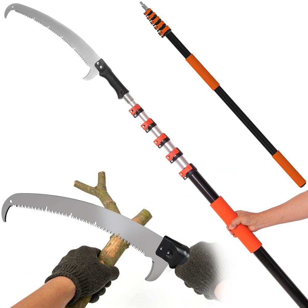 Pole Saw 24FT Telescoping Manual Tree Trimming Flip Lock Orange T7206 5-24FT
