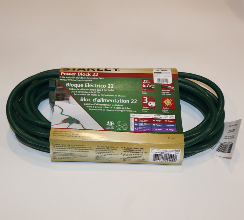 22 ft Extension Cord 3 Power Outlets Stanley 22 foot 16/3 Electric Extension gallery